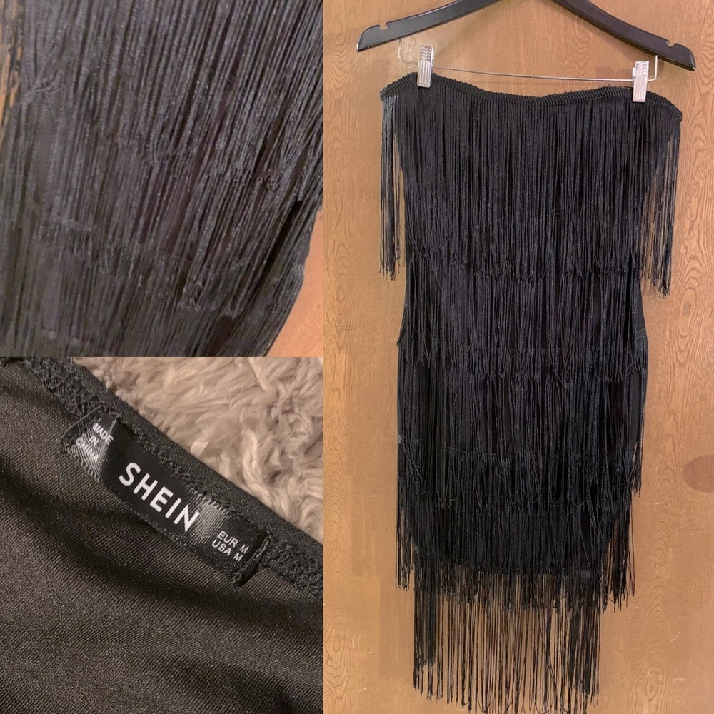 Black SHEIN tassel strapless dress